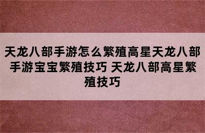 天龙八部手游怎么繁殖高星天龙八部手游宝宝繁殖技巧 天龙八部高星繁殖技巧